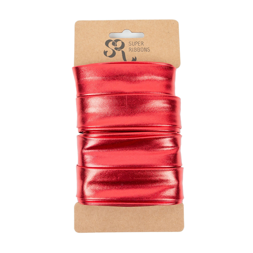 Super Ribbons - Metallic Folded Bias Binding Tape - 25mm x 2m - Red