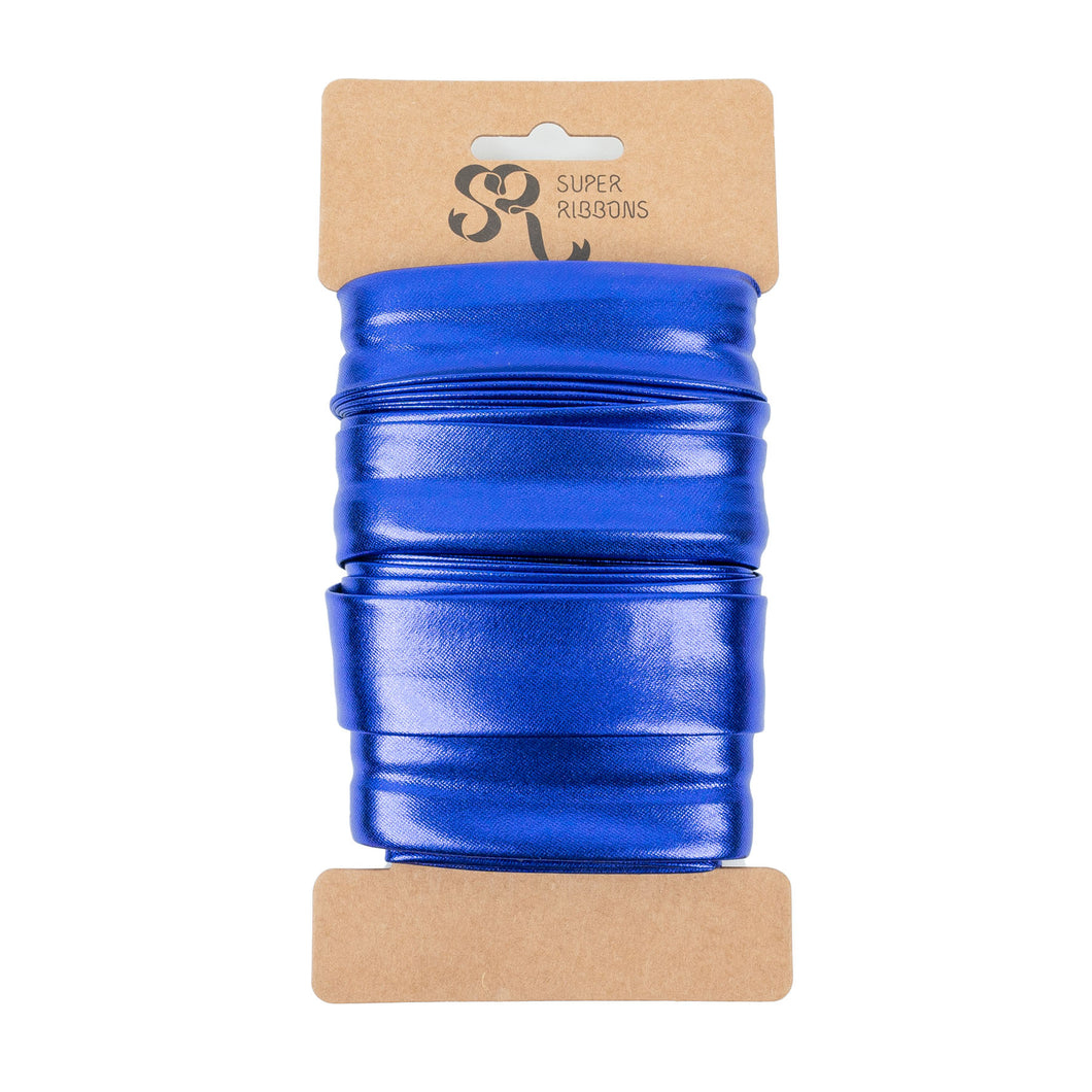 Super Ribbons - Metallic Folded Bias Binding Tape - 25mm x 2m - Blue