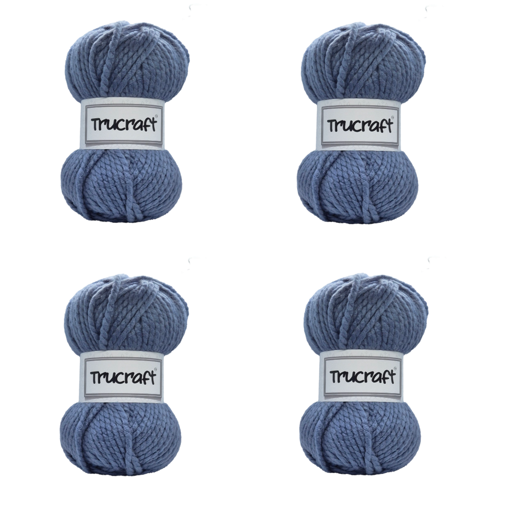 Trucraft - Premium Super Chunky Yarn - 4 x 100g Balls Pack - Wool Shade 005 Steel Blue
