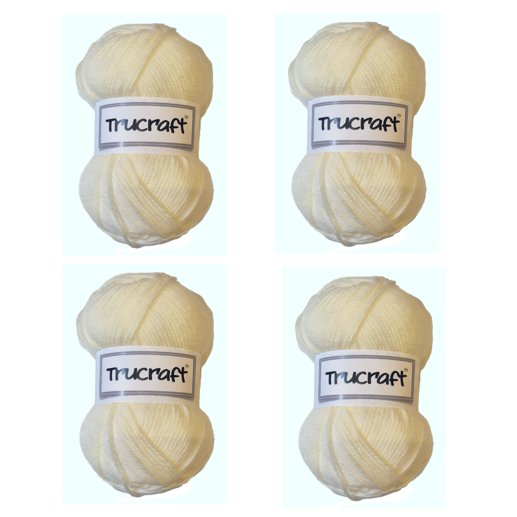 Trucraft - Premium Aran Yarn - 4 x 100g Balls Pack - Wool Shade 002 Vanilla Cream