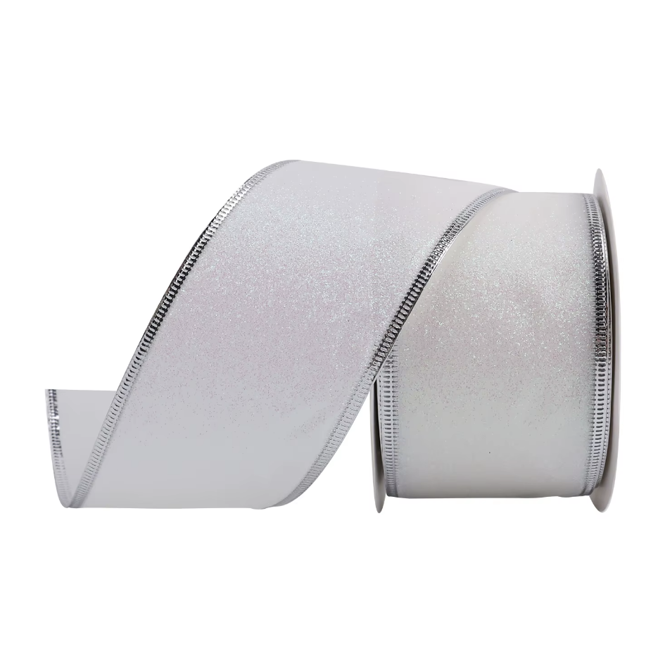 Habicraft - Wired Glitter Ribbon - 63mm Wide x 9.2m Roll - Iridescent White