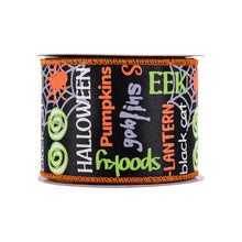 Load image into Gallery viewer, Habicraft - Halloween Words Black Wired Ribbon - 63mm Wide  x 9.14m Reel
