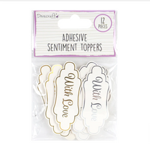 Load image into Gallery viewer, Dovecraft - Adhesive Sentiment Card Toppers - With Love - Pack of 12
