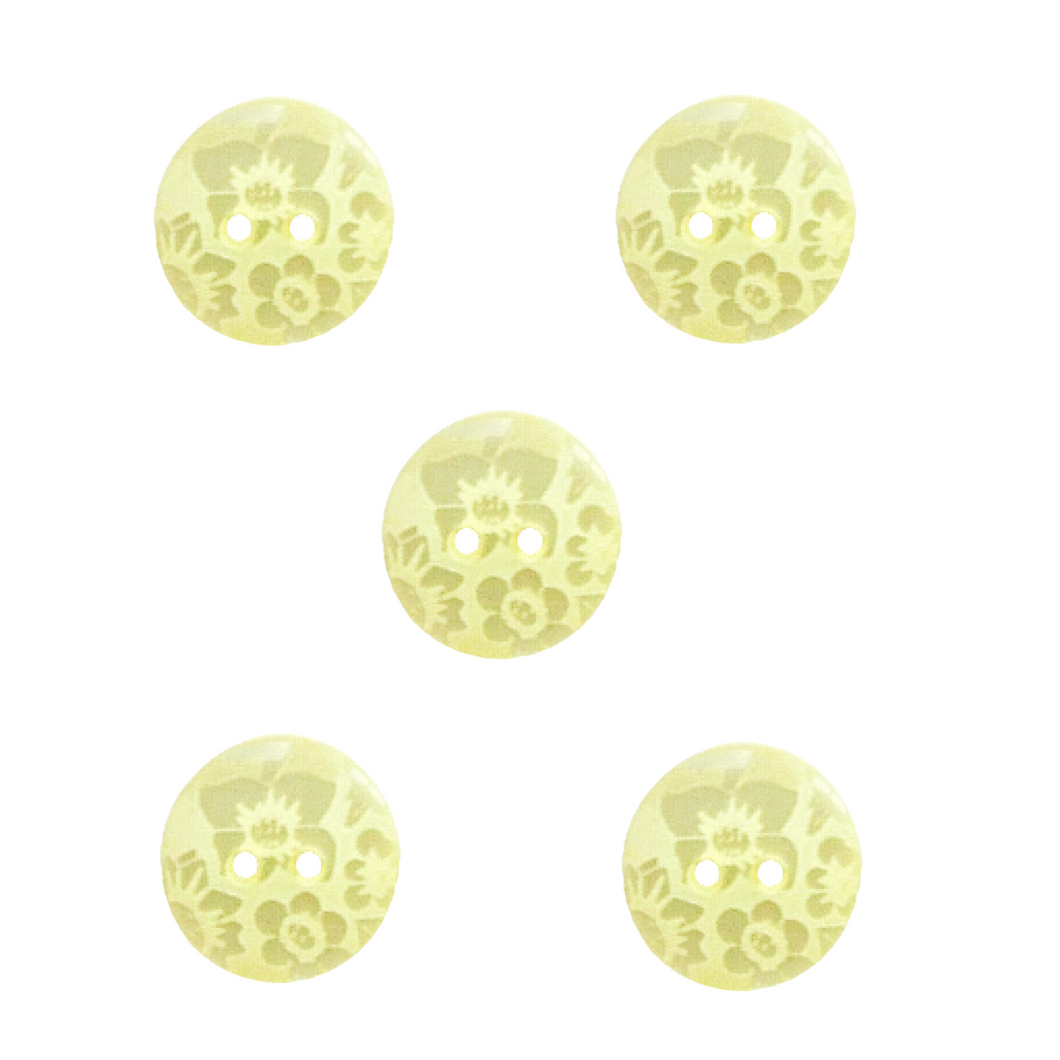 Trucraft - 15mm Floral Damask - Two Hole Buttons - Yellow - Pack of 5