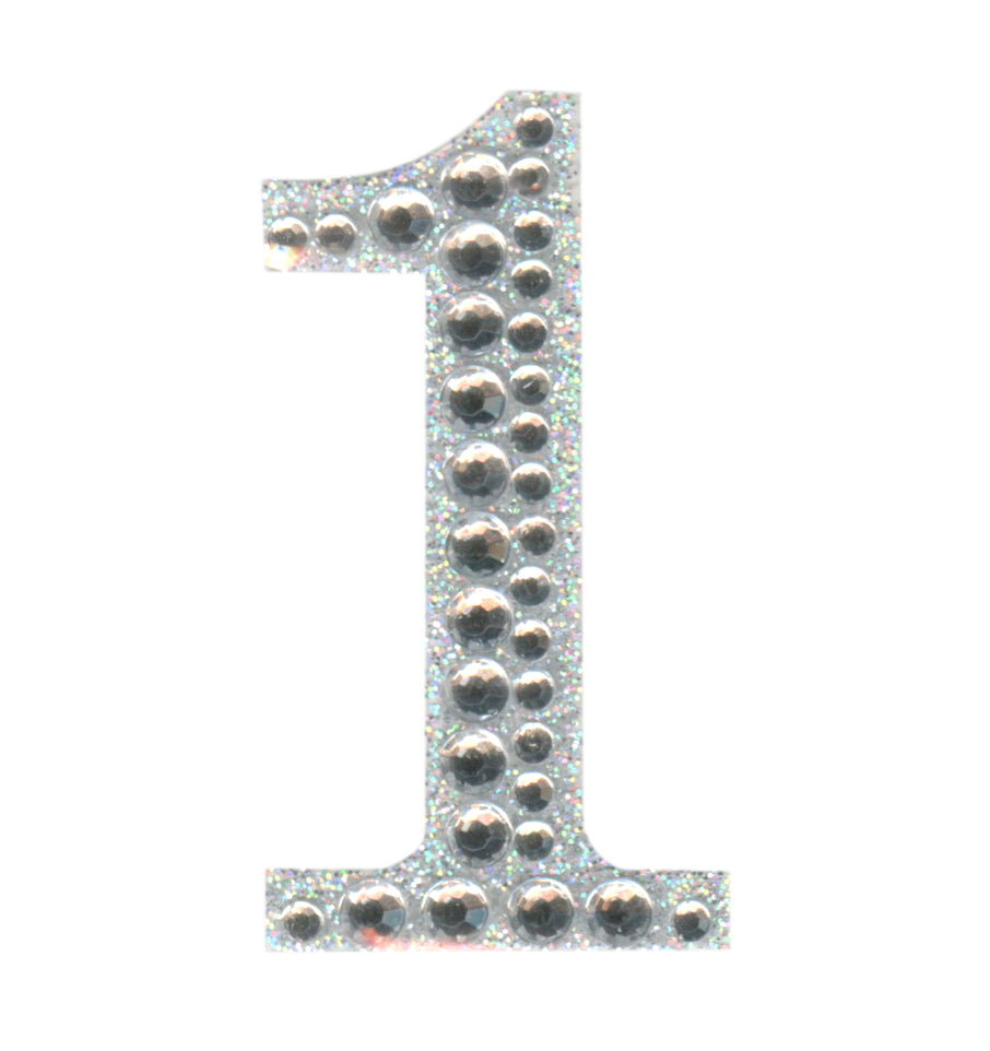  thecraftshop.net - Eleganza - Silver Rhinestone Glitter Number 1 sticker - 5cm 5060223026961
