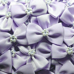 thecraftshop.net Trucraft - 3.5cm Satin Ribbon Pearl Bows - LILAC - Pack of 10
