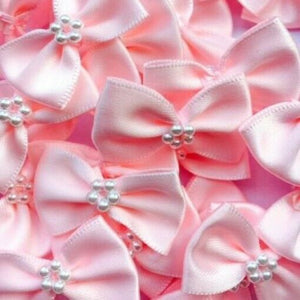 thecraftshop.net Trucraft - 3.5cm Satin Ribbon Pearl Bows - BABY PINK - Pack of 10