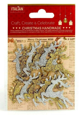 thecraftshop.net Italian Options - Glitter Reindeers Christmas Card Toppers - Pack of 12
