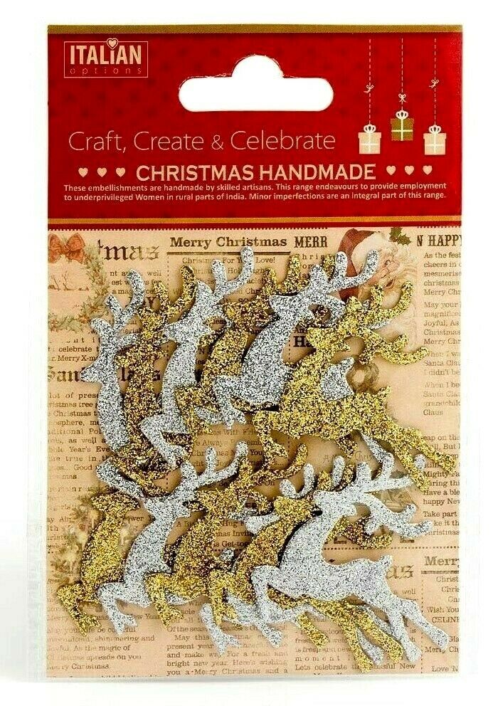 thecraftshop.net Italian Options - Glitter Reindeers Christmas Card Toppers - Pack of 12