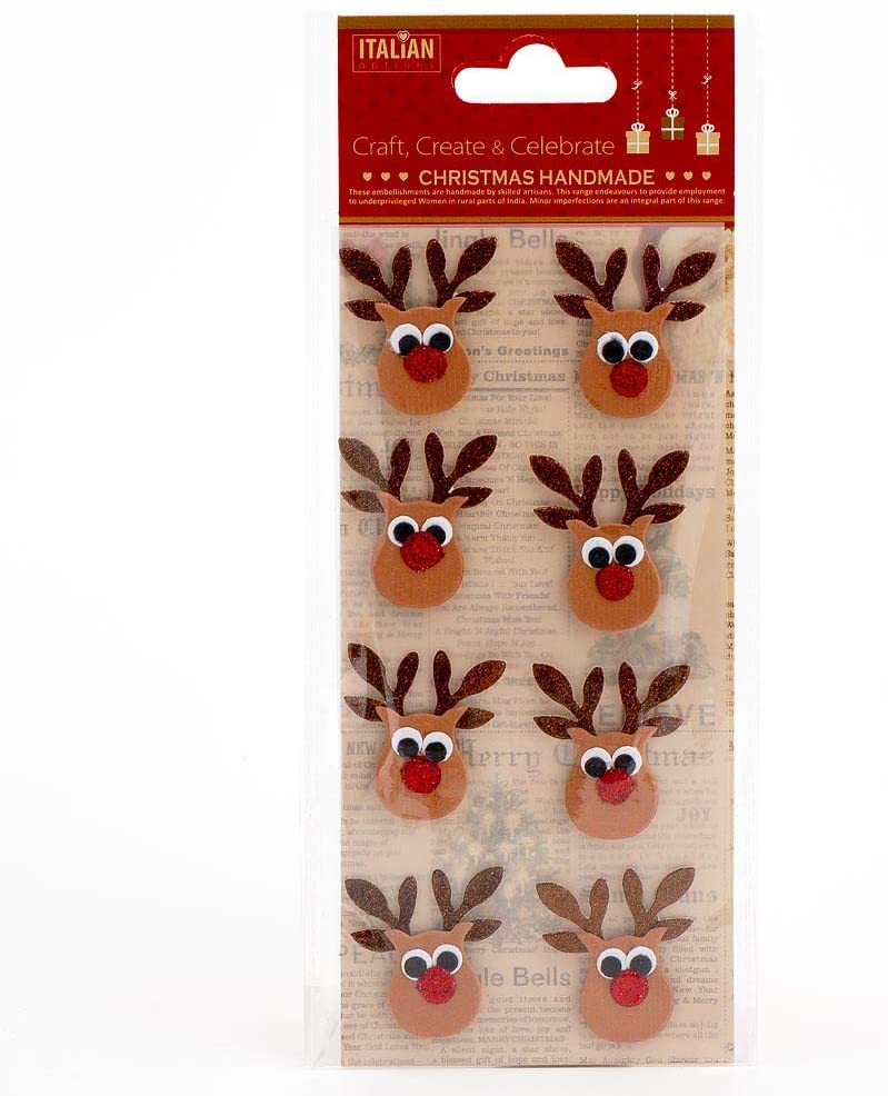Italian Options - Brown Glitter Reindeer Christmas Card Toppers - Pack of 8