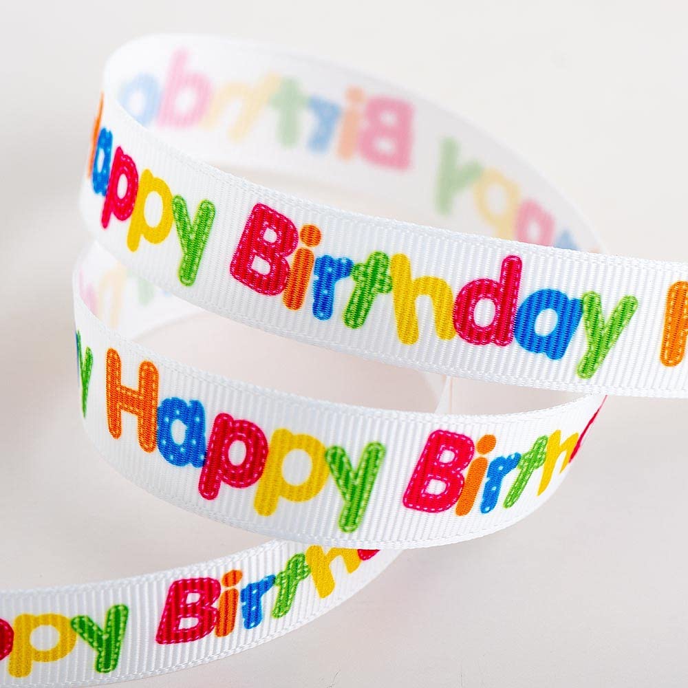 thecraftshop.net Italian Options - Happy Birthday - Printed Grosgrain Ribbon - 16mm x 5m Roll