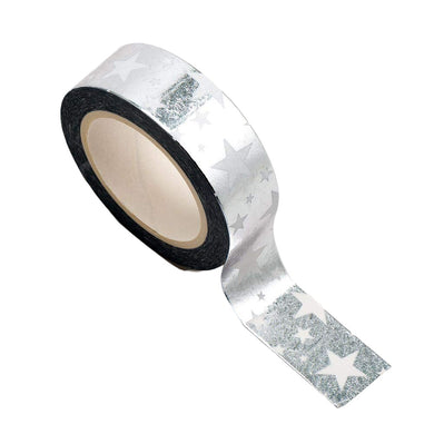 www.thecraftshop.net Italian Options - Washi Tape - 15mm x 10m Roll - Silver Stars