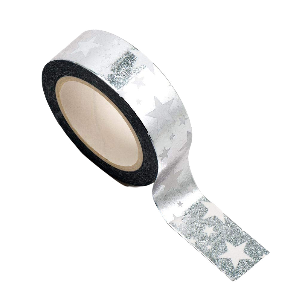 www.thecraftshop.net Italian Options - Washi Tape - 15mm x 10m Roll - Silver Stars