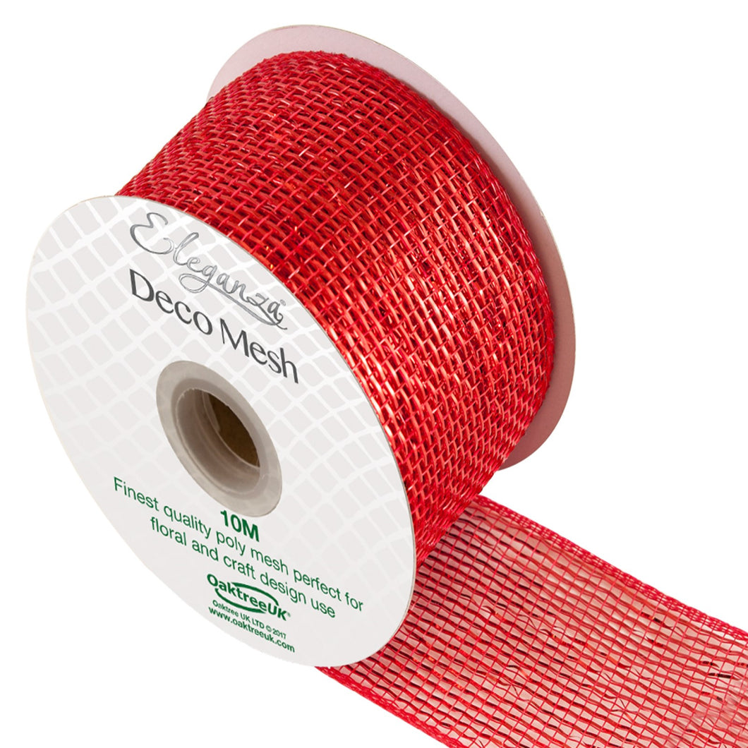 thecraftshop.net - Eleganza Deco Mesh - Metallic Ribbon - 63mm x 10m - RED 5055370639201
