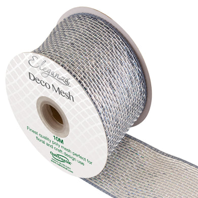  thecraftshop.net - Eleganza Deco Mesh - Metallic Ribbon - 63mm x 10m - SILVER 5055370639218