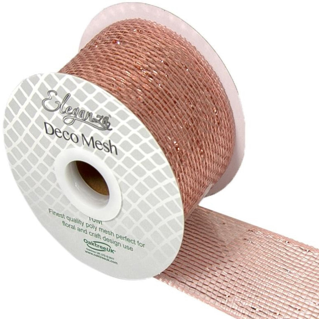 thecraftshop.net - Eleganza Deco Mesh - Metallic Ribbon - 63mm x 10m - ROSE GOLD 5055370639232