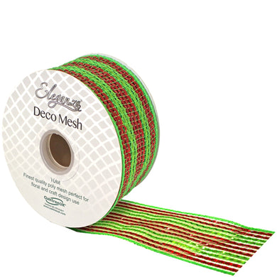 thecraftshop.net - Eleganza Deco Mesh - Metallic Ribbon - 63mm x 10m - RED GRREN STRIPE 5055370639966