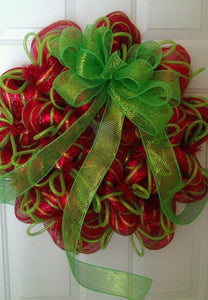 thecraftshop.net - Eleganza Deco Mesh - Metallic Ribbon - 63mm x 10m - RED GRREN STRIPE 5055370639966