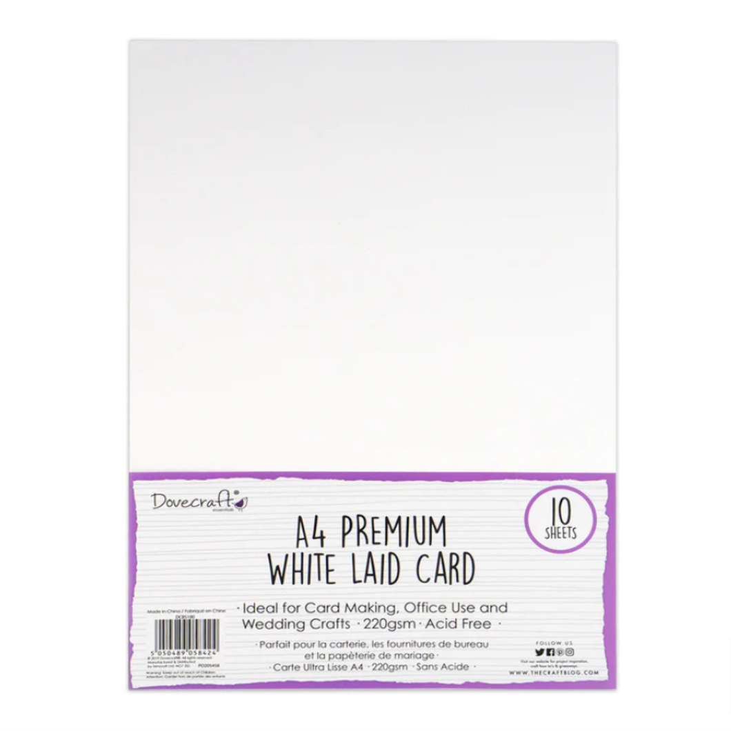 Dovecraft - Premium Craft White Laid Card - 220gsm - 10 x A4 Sheets