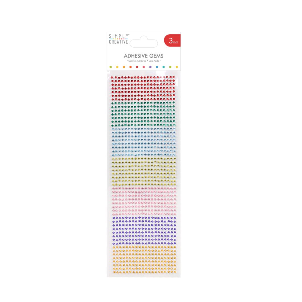 Simply Creative - Adhesive Gems - Rainbow Colours - 3mm Sheet of 1080