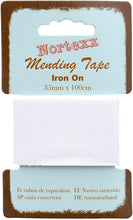Load image into Gallery viewer, WWW.THECRAFTSHOP.NET Nortexx - Iron on Mending Tape - WHITE - 35mm Wide x 1m

