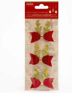 www.thecraftshop.net Italian Options - Glitter Antler Bows Christmas Card Toppers - Pack of 3
