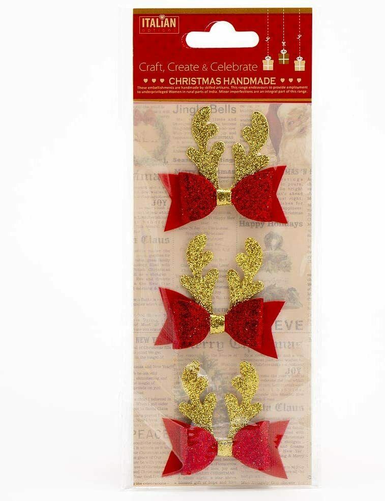 www.thecraftshop.net Italian Options - Glitter Antler Bows Christmas Card Toppers - Pack of 3