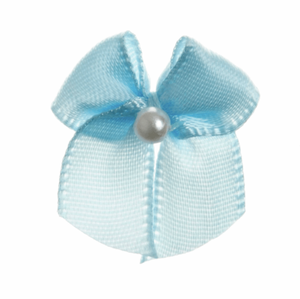 Trucraft - 22mm Dainty Satin Ribbon and Single Pearl Bows - Baby Blue - Pack of 10