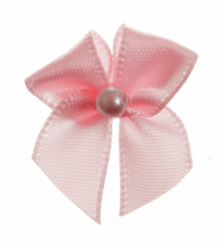 Trucraft - 22mm Dainty Satin Ribbon and Single Pearl Bows - Baby Pink - Pack of 10
