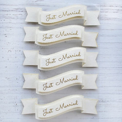 thecraftshop.net Italian Options - JUST MARRIED - 3D Banner Embellishments - Ivory Gold