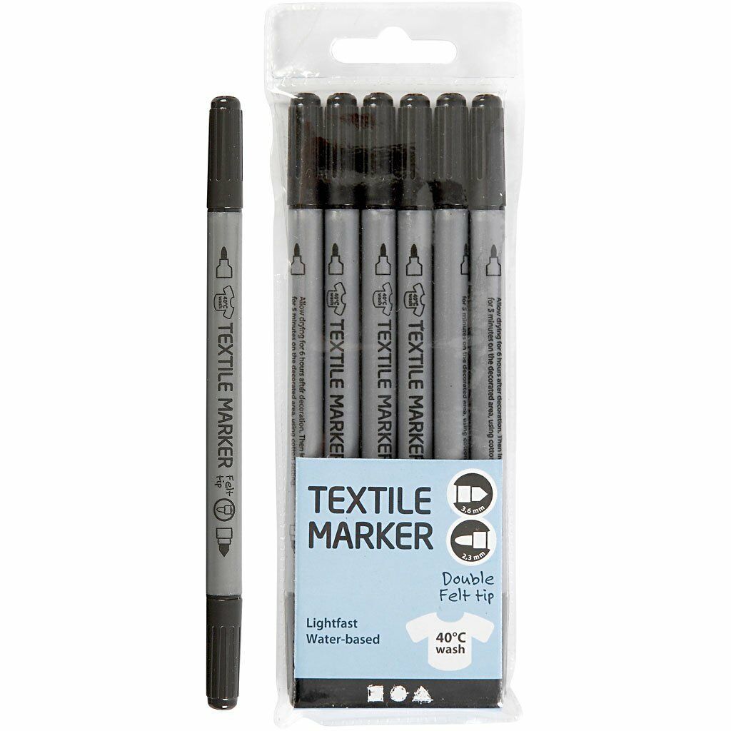 Creativ - Double Tip Permanent Fabric Textile Markers - Black