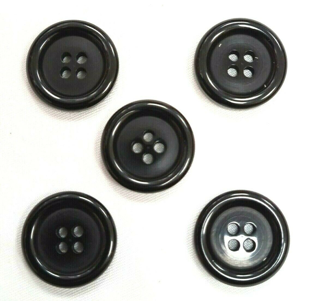 thecraftshop.net Trucraft - Black Flat Coat Buttons - 4 Hole - Size 30 / 19mm - Pack of 5