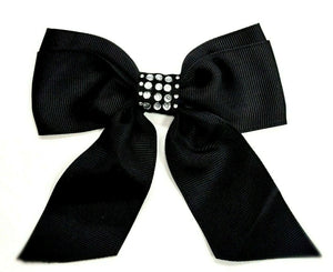 Trucraft - 12cm Wide Grosgrain Ribbon Diamante Double Bows - BLACK - Pack of 3