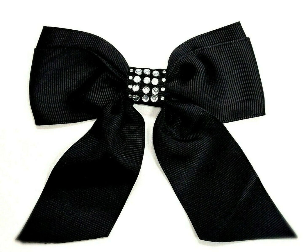 Trucraft - 12cm Wide Grosgrain Ribbon Diamante Double Bows - BLACK - Pack of 3