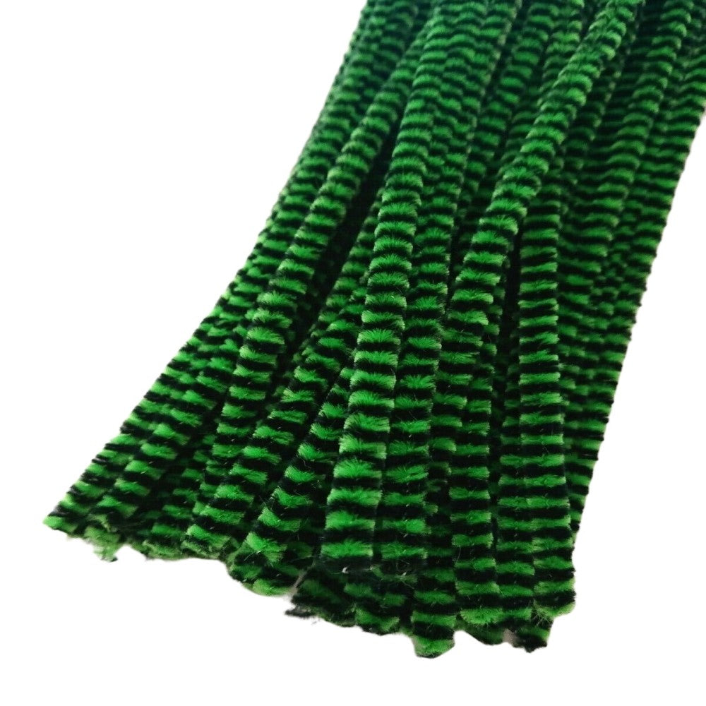 Trucraft - Chenille Pipe Cleaners  300mm x 6mm - Black / Green Stripe - Pack of 100