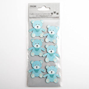 thecraftshop.net Italian Options - Baby Blue Teddy Bear Card Toppers - Pack of 6