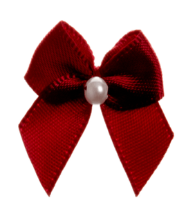Trucraft - 22mm Dainty Satin Ribbon and Single Pearl Bows - Burgundy - Pack of 10