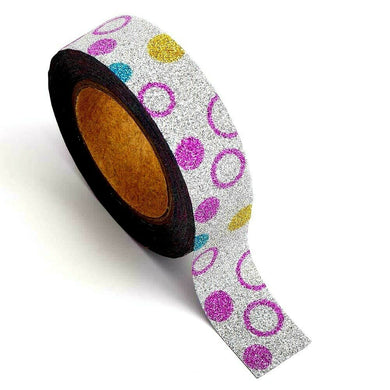 www.thecrafsthop.net Italian Options - Glitter Washi Tape - 15mm x 10m Roll - Silver Circles