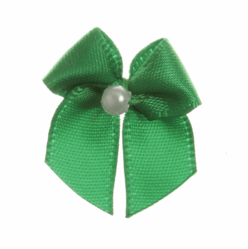 Trucraft - 22mm Dainty Satin Ribbon and Single Pearl Bows - Emerald - Pack of 10