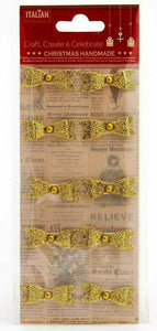 thecrafsthop.net Italian Options - Gold Glitter Fancy Bows Christmas Card Toppers - Pack of 10