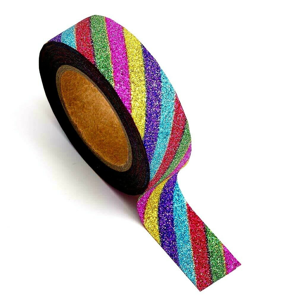 www.thecraftshop.net Italian Options - Glitter Washi Tape - 15mm x 10m Roll - Rainbow Stripe