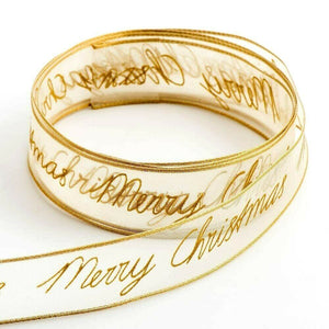 thecraftshop.net Italian Options - Merry Christmas Organza Wired Edge Ribbon - Gold