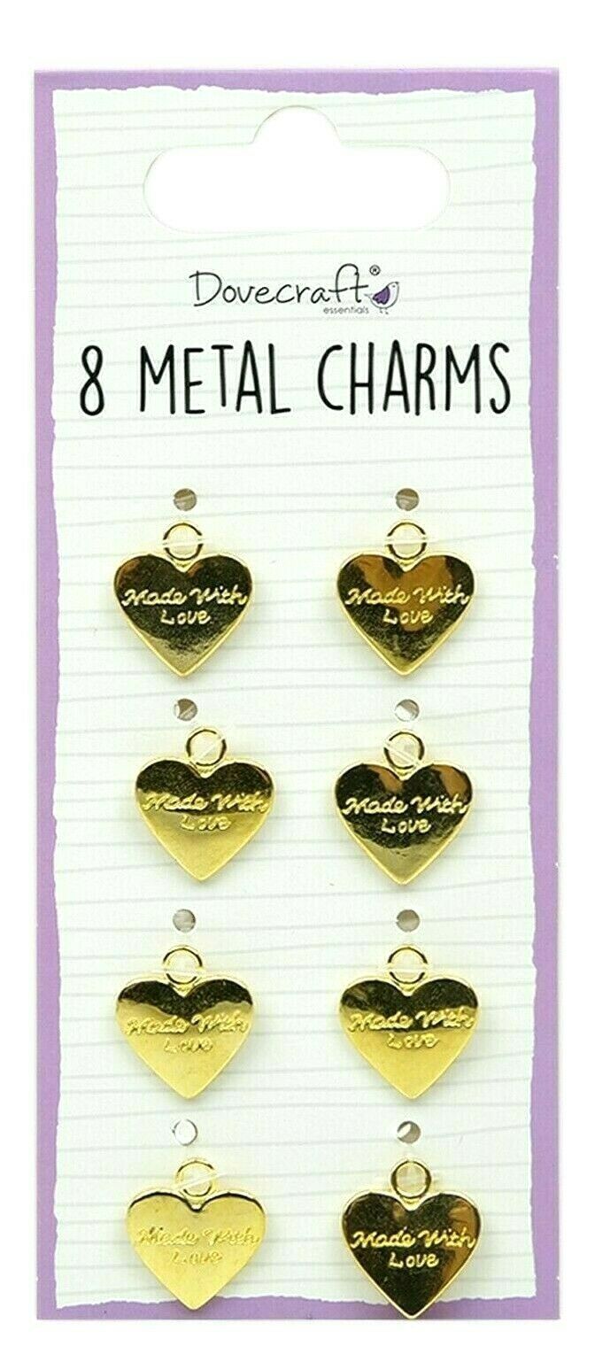 Dovecraft - MADE WITH LOVE - Gold - Heart Metal Craft Charms - Pack of 8