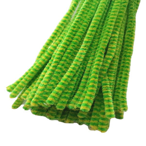Trucraft - Chenille Pipe Cleaners  300mm x 6mm - Green / Yellow Stripe - Pack of 100