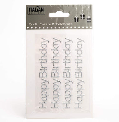THECRAFTSHOP.NET Italian Options - HAPPY BIRTHDAY Stickers - Silver Glitter