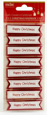 thecraftshop.net Italian Options - Happy Christmas Red 3D Banner Card Toppers - Pack of 8