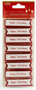 thecraftshop.net Italian Options - Happy Christmas Red 3D Banner Card Toppers - Pack of 8