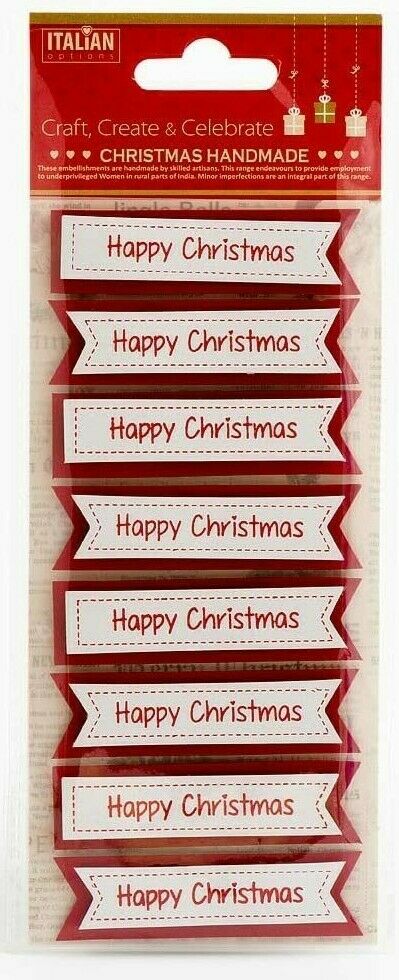thecraftshop.net Italian Options - Happy Christmas Red 3D Banner Card Toppers - Pack of 8