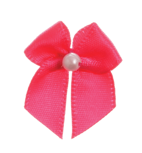 Trucraft - 22mm Dainty Satin Ribbon and Single Pearl Bows - Hot Pink - Pack of 10