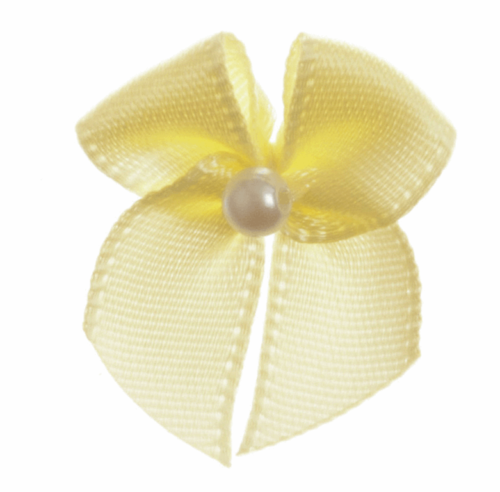 Trucraft - 22mm Dainty Satin Ribbon and Single Pearl Bows - Lemon - Pack of 10
